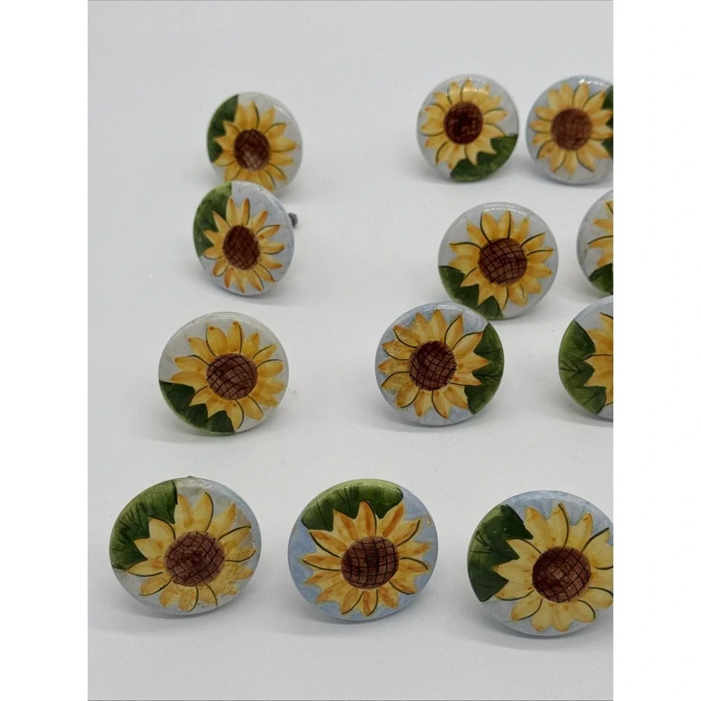 Hand Painted Sunflower Ceramic Knobs For Kitchen Cabinet Drawer Pulls Set of 21